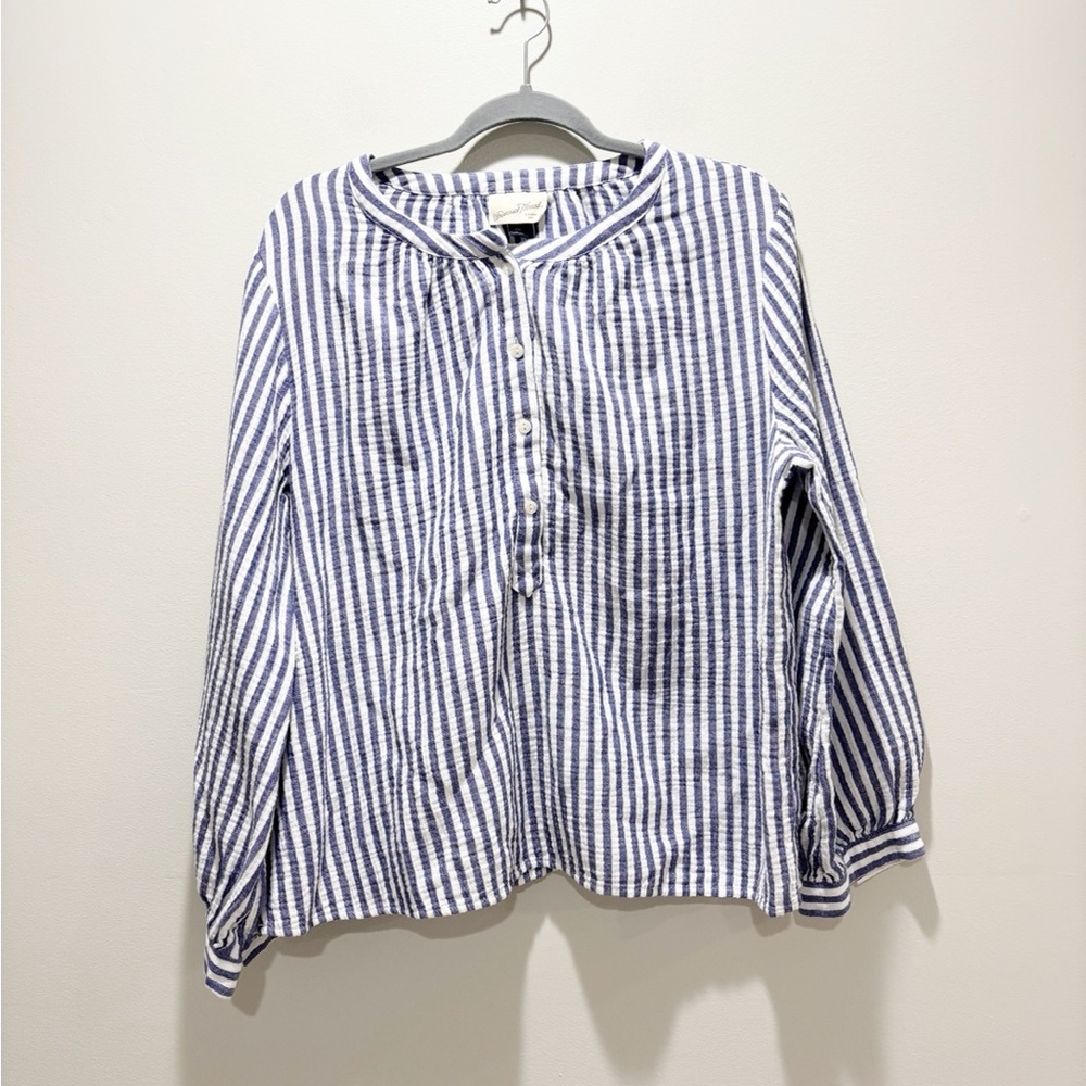 Universal Thread Blue/White Striped Blouse Peasant Cotton Gauze Relaxed XXL